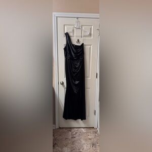 Formal one shoulder sexy high slit Black Dress